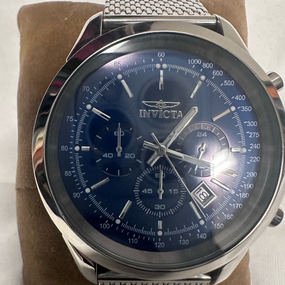 Invicta Silver and Blue Chronograph Watch